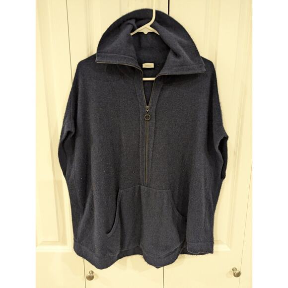 KINROSS Cashmere Short Sleeve quarter Zip poncho Adj. collar. Navy w black. O/S - Picture 5 of 16